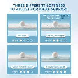 LOFE Contour Pillow - Adjustable Softness Cervical Neck Pillow for Ideal Support, 11 Heights Contour Memory Foam Pillow for Stomach/Side/Back Sleepers, Side Sleeper Pillow of Corner Tie, King