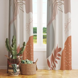 Aesthetic Room Darkening Blackout Curtains,Geometric Minimalist Boho Design with Moon Phases Long Rainbow Earth Tones Boho Grommet Drapes for Living Room Dining Room Bedroom 2 Panel Set 52x84in