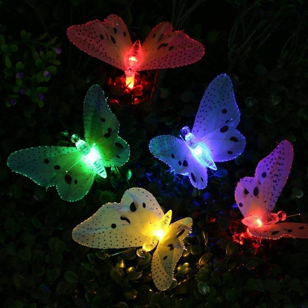 LAFEINA Butterfly Solar String Lights, 20 LED Fiber Optic Multi-Color Beautiful Butterfly Fairy Lights for Outdoor Garden, Lawn, Patio, Yard, Wedding, Party, Decoration