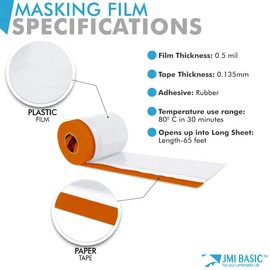 Plastic Sheeting Automotive Masking Tape – Assorted Size Multi Pack – No Residue Orange Painters Tape with Masking Plastic – Heat Resistant Car Paint Tape Masking Paper 65 Feet (3, 94 x 59 x 35 Inch)