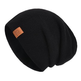 jaxmonoy Slouchy Knit Beanies Winter Hats for Women Men Soft Warm Double Layer Reversible Lightweight Slouch Cuffed Skull Knitted Beanie Cap - Black