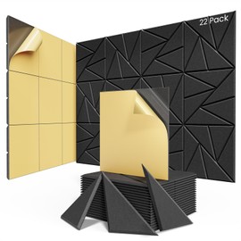 22 pack Acoustic Panels With Self-Adhesive, 12"X 12"X 0.4"Sound Proof Foam Panels, Sound Panels High Density, Soundproof Wall Panels for Home Studio Office-Black