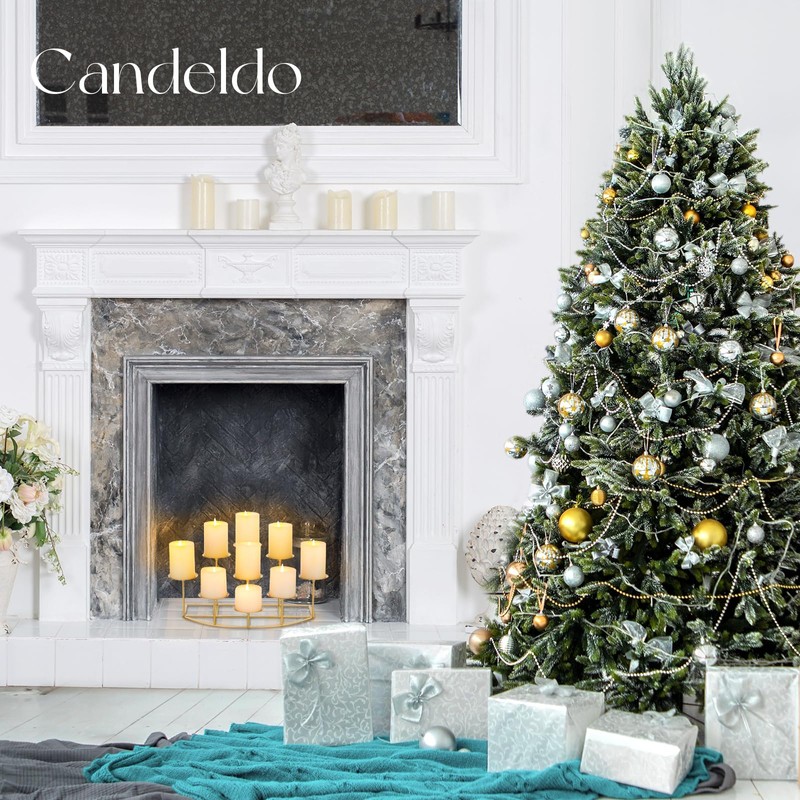 Candeldo Candelabra Fireplace Candle Holder: Gold Metal Pillar Candle Holders
