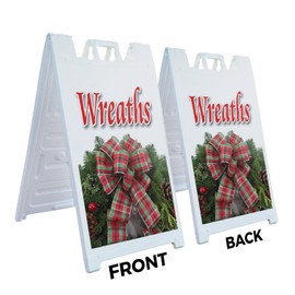 A-Frame Sidewalk Wreaths 24" x 36" Double Sided A-Frame Sidewalk Sign, Includes 2 Plastic Inserts | Foldable Portable White Signicade Sandwich Board Signs