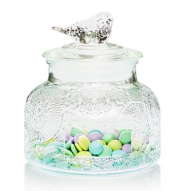 Decorative Glass Jar with Airtight Glass Bird Lid 25.4 oz, Wide Mouth Vintage Kitchen Food Storage Container for Cookie Candy Honey Flour Spice Coffee Tea, Home Decor Sand Candle Holder Vase