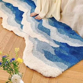 ZYLG Wave Shape Furry Bedroom Rug, Fluffy Area Rug, Bathroom Rugs, Children's Room, Bathroom Mats,Bath Mats(31.5 x 19.7 in)
