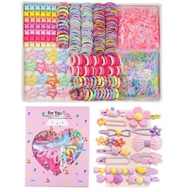 889 pcs Elastic Hair Bands for Girls Hair Accessories Ponytail Holders Colorful Rubber Bands Set with 14 pcs Cute Hair Clip