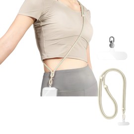 KEESOO Minimalist Crossbody Phone Lanyard with 2 Phone Tabs(Matching Metal and Rotatable Clear), Adjustable Anti Theft Phone Strap for All Phones, Universal Cell Phone Neck lanyard for Women and Men