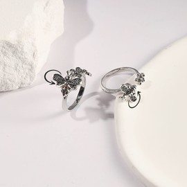 OIDIMS Fidget Spinner Rings Bee Daisy Flower Adjustable Open Anxiety Ring for Women Girl CZ Stress Relieving Lovely Animal Calming Jewelry Gifts Daughter Bff Xmas (Two Daisies)