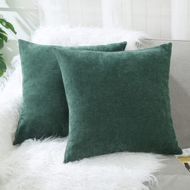 Amity.hy Pack of 2 Christmas Throw Pillow Covers Cases for Couch Sofa Home, Cozy Chenille Toss Pillow Case,Decorative Couch Cushion Cover 18 X 18 Inches Green