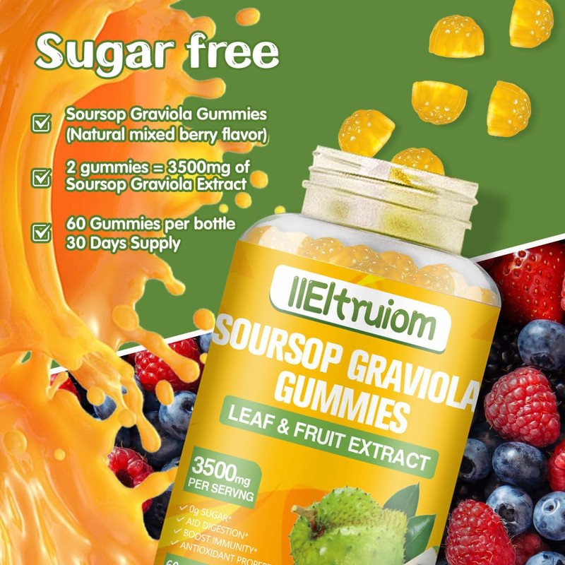 Soursop Gummies for Adults with Vitamin C, 2500mg Organic Soursop