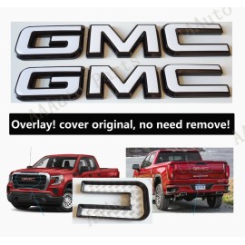Custom Auto 2019-2024 GMC Front Rear Black White Emblem Overlay Sierra 1500 2500HD 3500HD