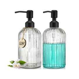 JASAI 2PACK 18Oz Simple Glass Soap Dispensers with Black Pump, Refillable Kitche