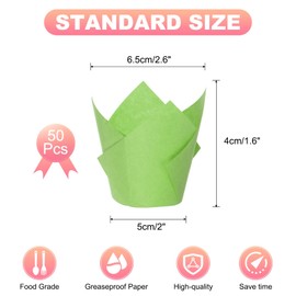 sourcing map 50 Pcs Tulip Baking Cups Cupcake Muffins Liners Paper Greaseproof Wrappers for Wedding Birthday Party Festivals Christmas, Green