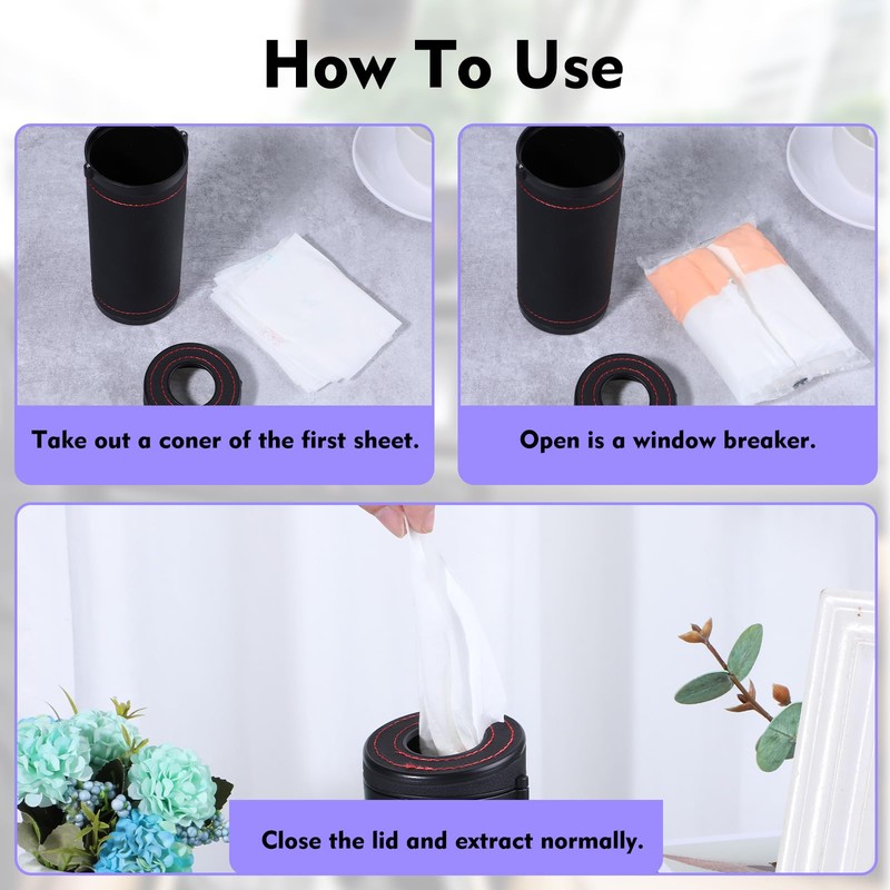 2 Pcs Car Tissues Cylinder Leather Round Tissues Container Car