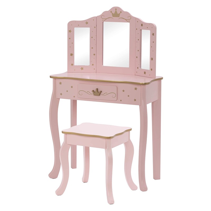UTEX Kids Vanity Set with Mirror and Stool, Kids Make