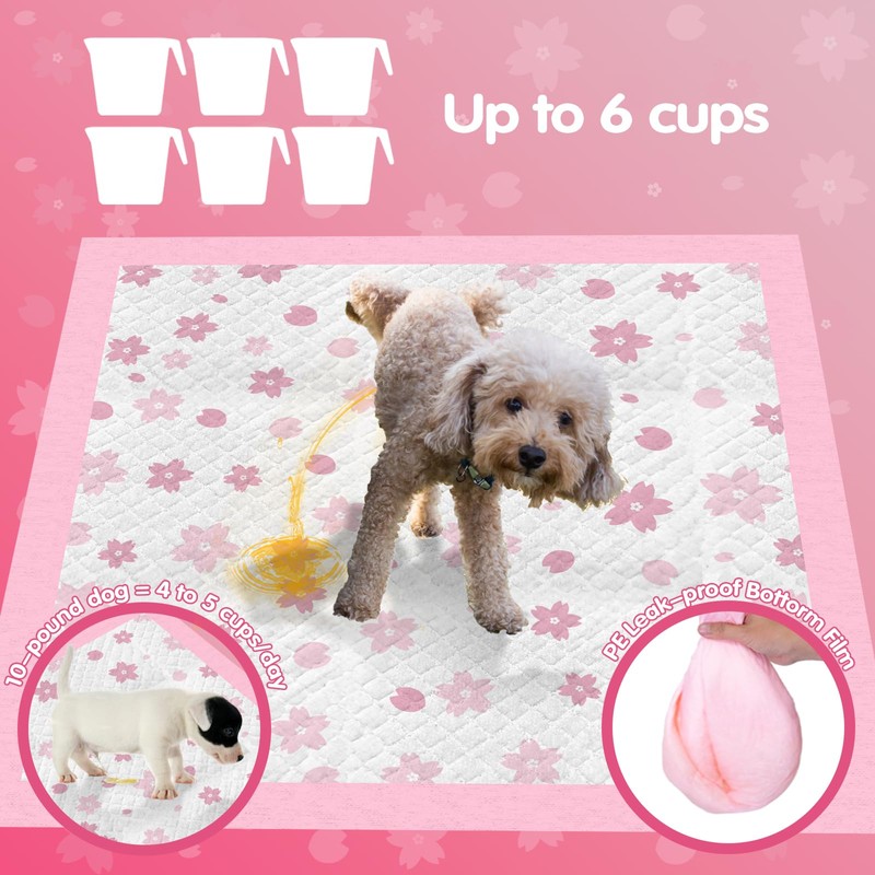 Pink Puppy Pads, Absorbent 23"x 23" 50 Count Cute Dog