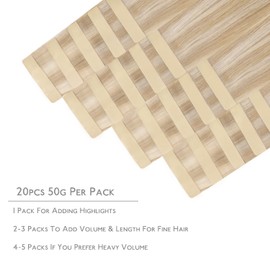 WENNALIFE Tape in Hair Extensions Human Hair, 20pcs 50g 18 inch Dirty Blonde Highlighted Bleach Blonde Remy Hair Extensions Straight Human Hair Tape in Extensions Skin Weft Tape Extensions Human Hair
