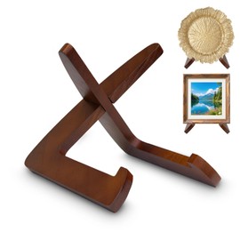 MAONAME Wood Plate Stand for Display, 6.5 Inch Plate Holder, Wooden Plates Display Stand, Wooden Easel Frame Holder for Large Deep Platters and Dishes