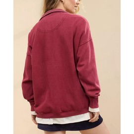 Gacaky Sweatshirt for Women Oversized Casual Long Sleeve Button Henley Neck Pullover Tops Fashion Outfits Clothes Burgundy M