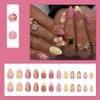 24Pcs Pink Yellow Press on Nails Short Almond QUNQINLI French