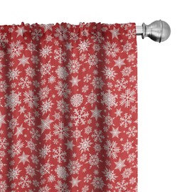 Ambesonne Holiday Curtains, Various Different Snowflakes with Rich Details Christmas Season, Window Treatments 2 Panel Set for Living Room Bedroom, Pair of - 28" x 95", White and Vermilion