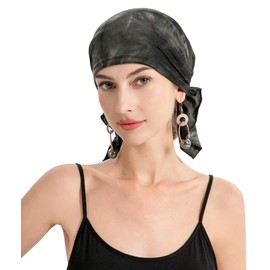 ZLYC Chemo Headwear Pre Tied Headwrap Lightweight Beanie Head Scarf Cover Cap for Women(Tie Dyed Gray),One Size