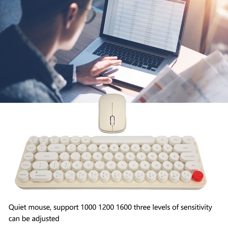Wireless Keyboard Mouse Combo Mini Portable Retro Silent 2.4G Wireless