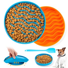 Pysona 2Pack Dog Slow Feeders 7.5 Inch Pet Feeding Anti Gulping Healthy Eating, Silicone Bowls Design for Small Medium Size Dogs & Cats (Blue and Orange)