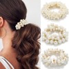 BARTOSI Pearl Hair Ties White Beaded Hair Scrunchies Elastic Ponytail