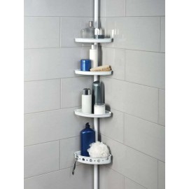 Unbranded Adjustable Tension Steel Shower Pole Caddy, 3 Shelves, 60" - 96", White Finish