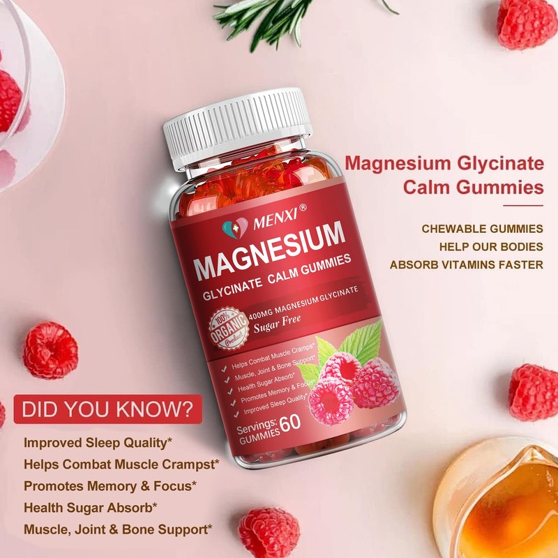 Magnesium Gummies 600mg per Serving-Magnesium Glycinate 400mg and Magnesium Malate
