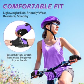 GEZVOC Cycling Gloves Bike Gloves Biking Gloves for Men Women with Shock-Absorbing Pad, Extra Grip,Flexible and Comfortable Fit,Light Weight,Breathable Mountain Bike Gloves (Black&Purple, Large)
