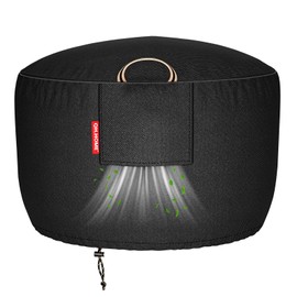 QH.HOME [2025 Upgraded 900D Fabric] Fire Pit Cover Round for 33-36 inch Fire Pit, 900D Heavy Duty Waterproof Fabric with Air Vent, Handle & Tightening Drawstring, 36" Dia x 24" H -Black