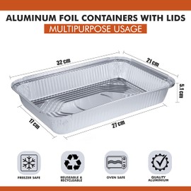 ZubyShax 20 Pack Disposable Aluminum Foil Trays - 32*21*5.5cm/2300ml Tin Foil Containers with Lids Ideal for Oven use, Food Storage ,BBQ ,Roasting and Baking