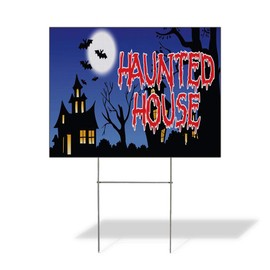 Fastasticdeals Weatherproof Yard Sign Haunted House Business A White Lawn Garden Amusement Parks 24x18 Inches 2 Sides Print