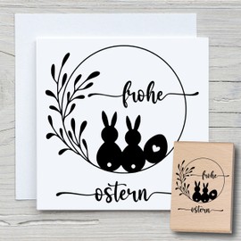 Newstamps Stamp Merry Easter Round Motif Stamp Made of Wood and Rubber for Cards and Gifts Making, Wooden Stamp for Easter, Easter Card, Scrapbook, Textile Stamp, Decoration, Children