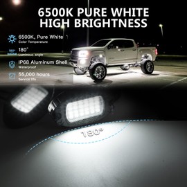 20 Pods Alloy Pure White LED Rock Light for Trucks Trailer Off Road RV Semi Trucks Van, IP68 Waterproof Aluminum Bright White Neon Underglow Light with Wiring Harness 6500K Metal Fender Lights