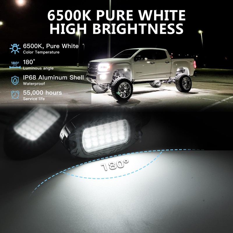 20 Pods Alloy Pure White LED Rock Light for Trucks