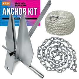 Better Boat 8.5lb Boat Anchor Kit with 75ft Rope and 6ft Chain, Heavy Duty Fluke Anchor for 15 to 24ft Boats, Hot Dip Galvanized, Pontoon Sailboat Fishing
