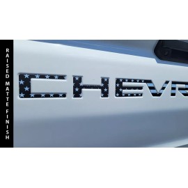 AUTOCARIMAGE Tailgate raised letters fits SILVERADO 2019 2024 2025 MATTE BLACK US FLAG