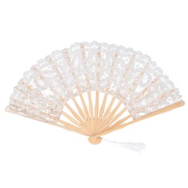 Estink Folding Fan, Hallow Lace Bones Vintage Hand Fan with Tassel Folding Bridal Hand Fan for Performance Clothes Dancing Decoration Tea Party Gift (Beige)