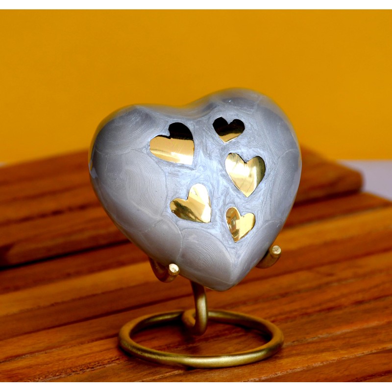 Esplanade Brass Cremation Mini Heart Urn Keepsake Memorial, Small Urn