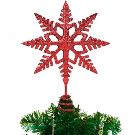 party greeting 9 Inch Christmas Tree Topper Snowflake Tree Topper Glitter Red Tree Topper Xmas Tree Topper Snowflake Treetop for Christmas Tree Home Party Decorations(Red)