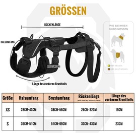 OneTigris Hopper Dog Harness, Small Support Harness, Adjustable Lifting Harness with 2 Handles for Support and Rehabilitation, Suitable for Small Dogs, Black, XS