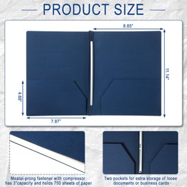 Zhanmai 12 Pcs 8.5 x 11 Inch Pressboard Report Cover with 2 Pockets and Metal Prong for Letter Size, 3'' Capacity, Folders Suitable for School Office Business Presentation Proposal Documents (Blue)