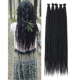 MISS SULA 24 Inches Single Ended Dreadlock Extensions for Women(0.6 cm Width,50 Strands,Natural Black),Faux Locs Crochet Hair,Soft Synthetic Loc Extensions(24"-5 Packs,1B)