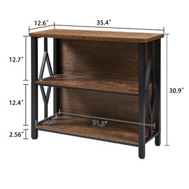 HOMISSUE Bookshelf, 3-Tier Rustic Short Bookshelf, Industrial Shelf Bookcase with Engineered Wood Shelves, Low Bookcase with Storage, Small Shelf for Living Room, Bedroom and Office, Rustic Brown