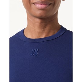 HUGO Stacked Logo Ribbed Long Sleeve Top, Blue Sapphire, XS