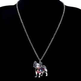 DOWAY Enamel Alloy Floral Papillon Dog Pendant Necklace Chain Charm Jewelry for Women Girls Kids Gift (Black)